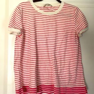 pink striped short sleeve sweater